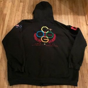 Coogi Black Sweatshirt Hoodie, Full Zip Kangaroo Emblem, embroidered back